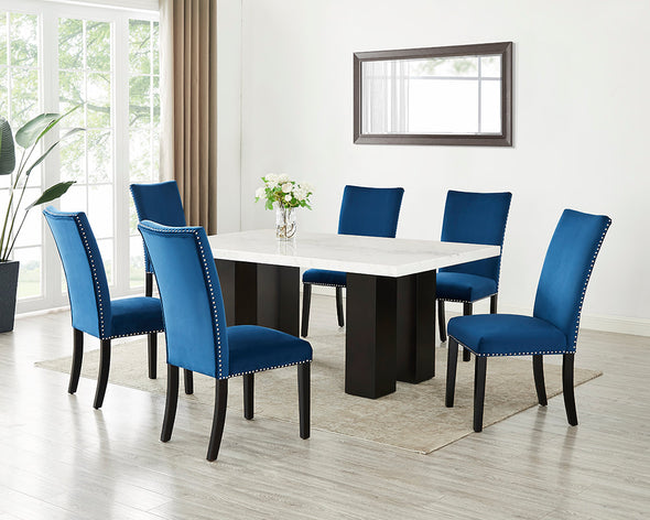 Finland Blue 7-Piece Genuine Marble Dining Set -  - Luna Furniture