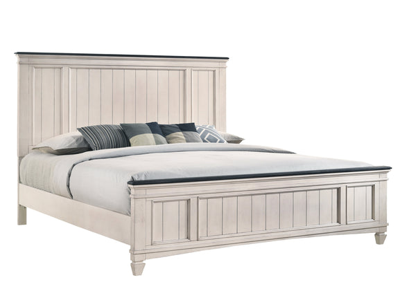 Sawyer Antique White/Brown King Panel Bed -  - Luna Furniture