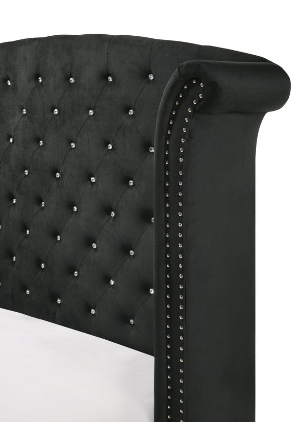 Lucinda Black Queen Upholstered Wingback Panel Bed