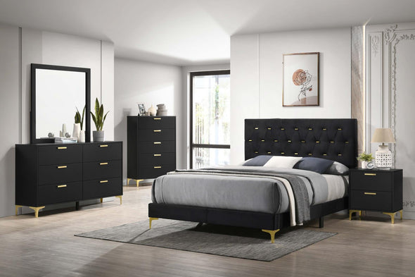 Kendall Black/Gold Upholstered Panel Bedroom Set