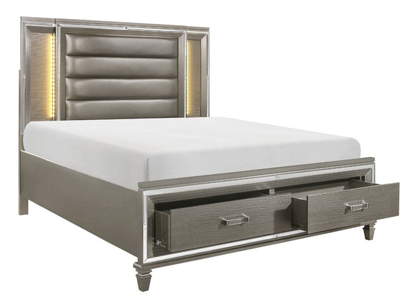 Tamsin Metallic Silver/Gray Queen LED Storage Platform Bed - Luna Furniture