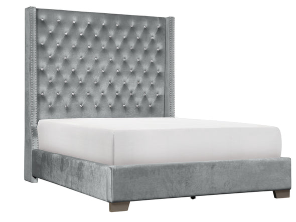 Franco Gray Velvet King Upholstered Bed