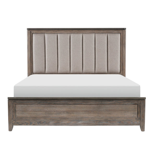 Newell Light Brown King Upholstered Panel Bed