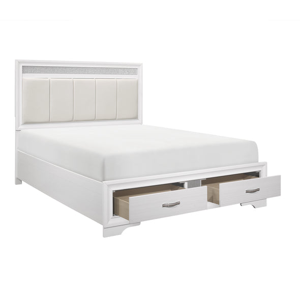 Luster White Upholstered Storage Platform Bedroom Set