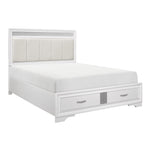 Luster White King Upholstered Storage Platform Bed