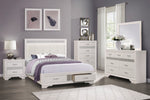 Luster White Upholstered Storage Platform Bedroom Set