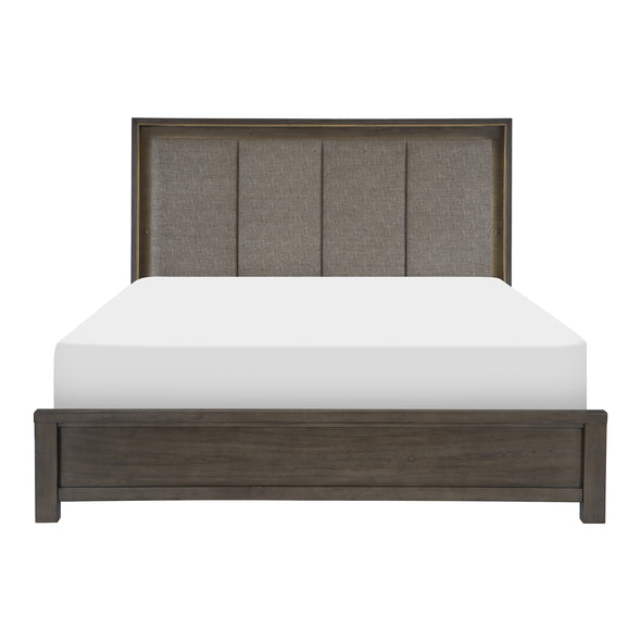 Scarlet Brownish Gray Queen LED Upholstered Panel Bed