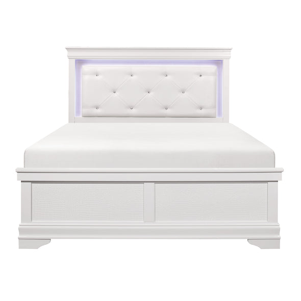 Lana White King LED Upholstered Panel Bed