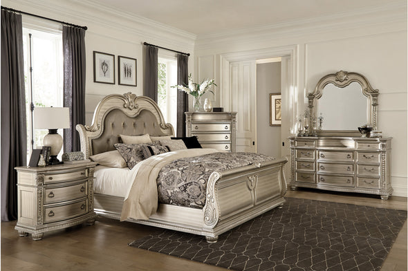 Cavalier Silver Queen Sleigh Bed - Luna Furniture