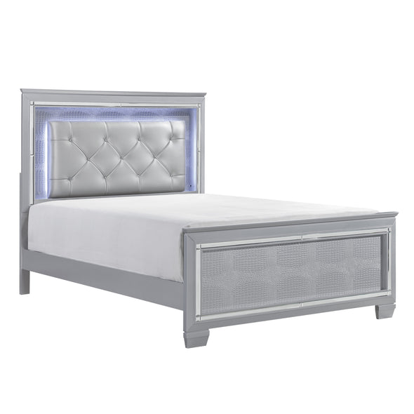 Allura Silver Full LED Upholstered Panel Bed - Luna Furniture