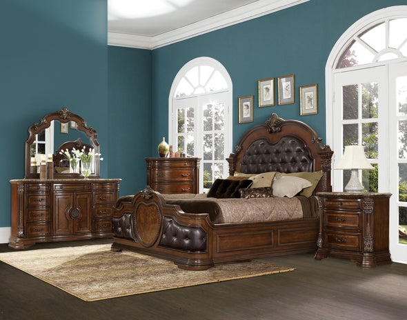 Antoinetta Cherry Queen Panel Bed - Luna Furniture