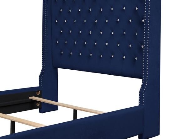 Franco Blue Velvet Queen Upholstered Bed