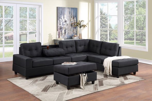 Heights Black Reversible Sectional with Storage Ottoman - Luna Furniture
