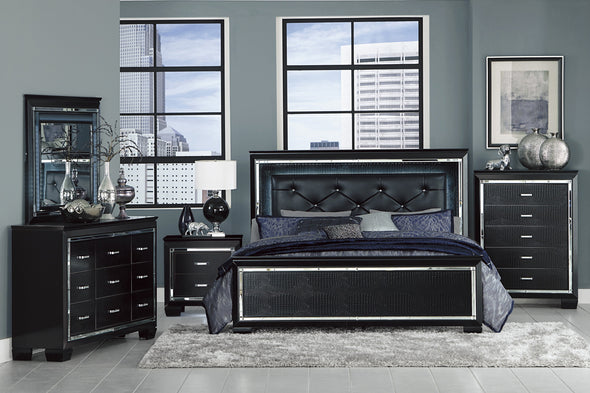 Allura Black King LED Upholstered Panel Bed - Luna Furniture