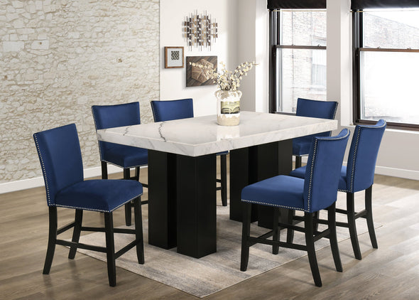 Finley Blue 7-Piece Counter Height Set - Luna Furniture