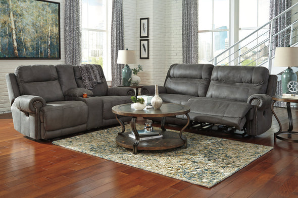 Austere Gray Reclining Loveseat with Console