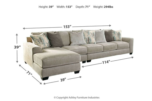 Ardsley Pewter 3-Piece Large LAF Chaise Sectional