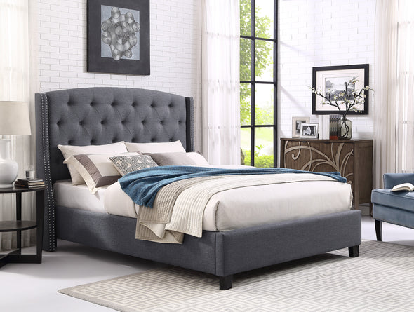 Eva Gray King Upholstered Bed - Luna Furniture