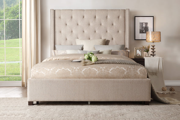 Fairborn Beige King Platform Bed with Storage Footboard - Luna Furniture
