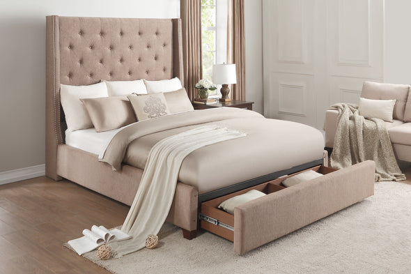 Fairborn Brown Tufted Full Platform Bed with Storage Footboard - Luna Furniture
