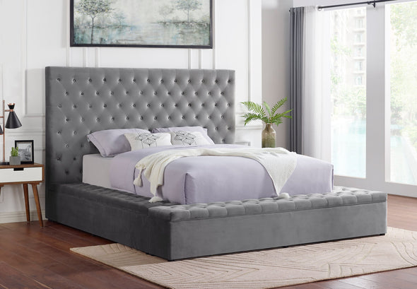 Paris Gray Velvet Queen Storage Platform Bed - Luna Furniture