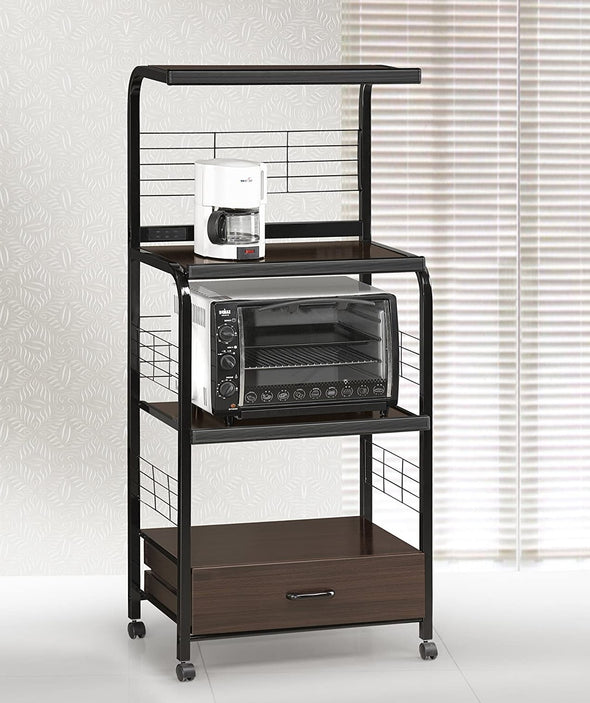 Kitchen Shelf Black/Brown on Casters - Luna Furniture