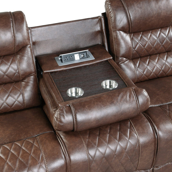 Putnam Brown Reclining Sofa With Drop Down Table