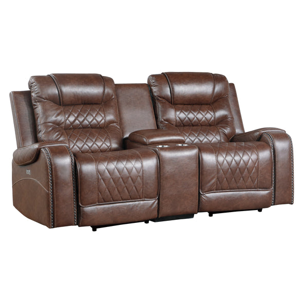 9405BR-2PW Power Double Reclining Love Seat with Center Console, Receptacles and USB Ports - Luna Furniture