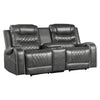 9405GY-2PW Power Double Reclining Love Seat with Center Console, Receptacles and USB Ports - Luna Furniture