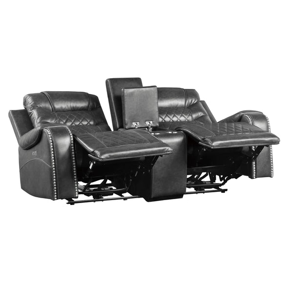 9405GY-2PW Power Double Reclining Love Seat with Center Console, Receptacles and USB Ports - Luna Furniture