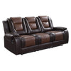 Briscoe Brown Double Reclining Sofa with Drop-Down Cup Holders - Luna Furniture