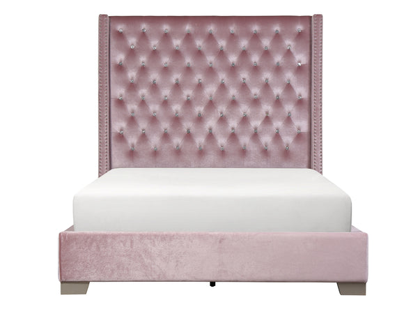 Franco Pink Velvet King Upholstered Bed