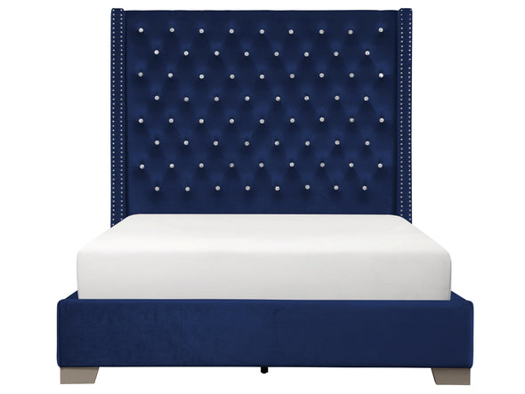 Franco Blue Velvet King Upholstered Bed