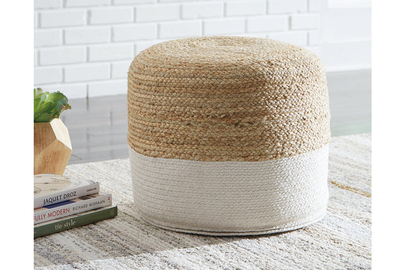 Sweed Valley Natural/White Pouf - Ashley - Luna Furniture