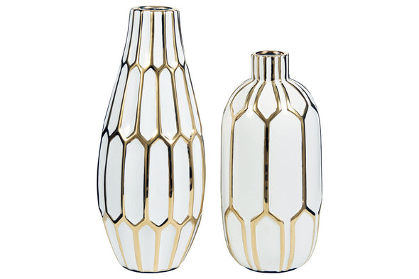 Mohsen Gold Finish/White Vase, Set of 2 -  - Luna Furniture