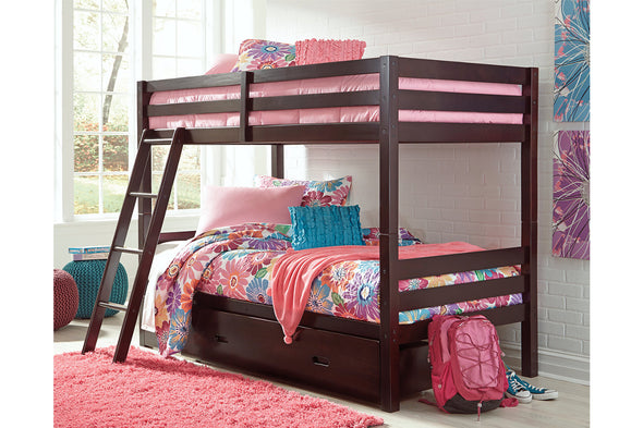 Halanton Dark Brown Twin over Twin Bunk Bed with 1 Large Storage Drawer