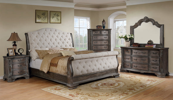 Sheffield Antique Gray Queen Upholstered Sleigh Bed