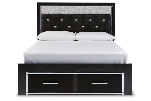 Kaydell Black Queen Upholstered Panel Storage Bed