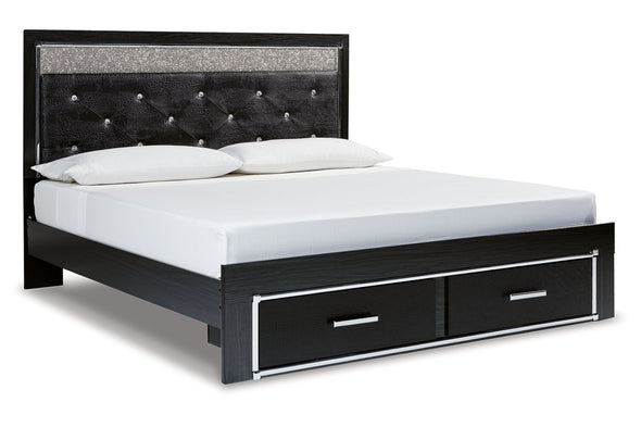 Kaydell Black King Upholstered Panel Storage Bed