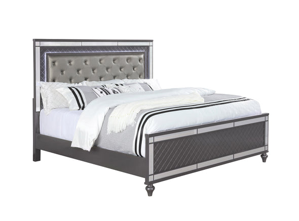 Refino Gray King LED Upholstered Panel Bed