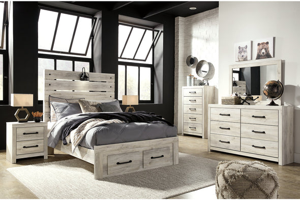 Cambeck Whitewash Full Panel Bed with 2 Storage Drawers