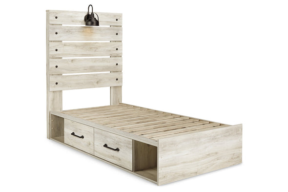 Cambeck Whitewash Twin Panel Bed with 2 Storage Drawers