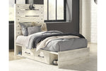 Cambeck Whitewash Twin Panel Bed with 4 Storage Drawers