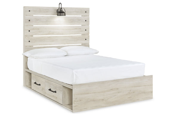 Cambeck Whitewash Full Panel Bed with 4 Storage Drawers