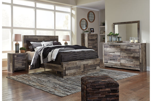 Derekson Multi Gray King Panel Bed with 2 Storage Drawers
