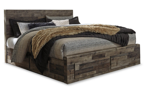 Derekson Multi Gray King Panel Bed with 4 Storage Drawers