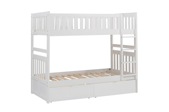 Galen White Twin/Twin Bunk Bed with Storage Boxes