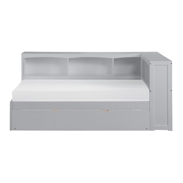 Orion Gray Twin Bookcase Corner Bed with Twin Trundle