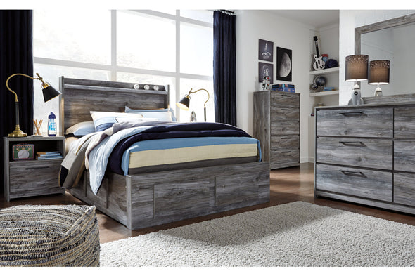 Baystorm Gray Full Panel Bed with 6 Storage Drawers
