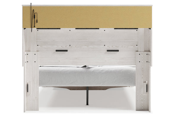 Altyra White Queen Upholstered Bookcase Bed with Storage